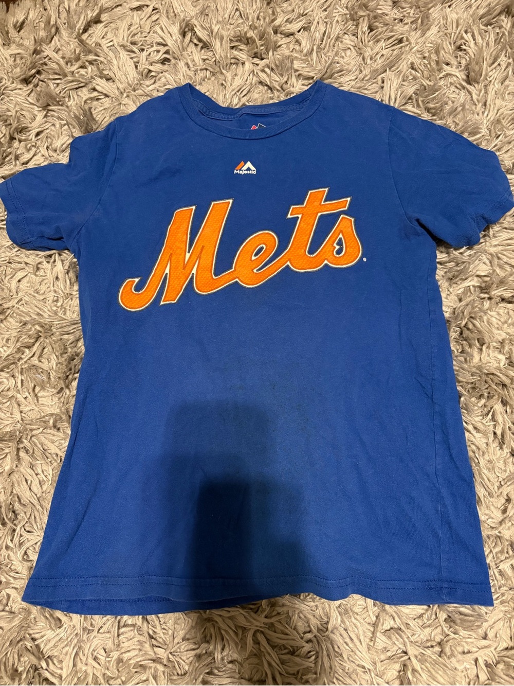 Majestic Royal Blue Mets Graphic Tee with Orange Script